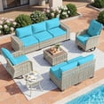 thumbnail image 1 of Muphyers 9 Piece All Weather Outdoor Furniture Set, Upgraded Double Rattan Patio Sectional Sofa & 360° Swivel Rocking Chairs, Conversation Set with Double Table for Backyard Garden Poolside,Turquoise, 1 of 8