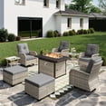 thumbnail image 1 of Muphyers 9-Piece Wicker Swivel Rocker Chairs Set with 55000BTU Fire Pit Table & Ottomans, All-Weather Outdoor Patio Furniture Set, Conversation Set for Backyard Porch Deck Garden,Gray, 1 of 12