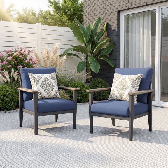 Muphyers Aluminum Patio Chairs Set of 2, Heavy Duty Outdoor Armchairs with 5.1" Thick Cushions, Rust-Resistant Garden Dining Chairs, All-Weather Bistro Chairs for Lawn Deck Porch,Navy Blue