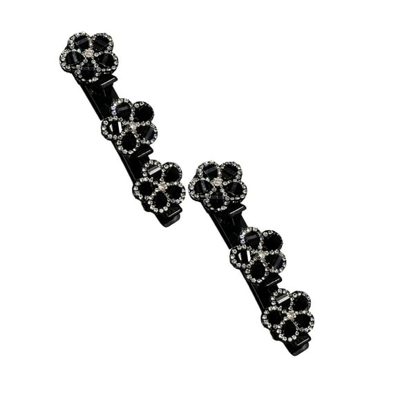 Mupvlun 2 Pcs Braided Hair Clips, Sparkling Stone Braided Hair Clips for Women, Rhinestone Duckbill Hairpin Black