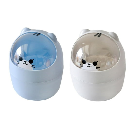 Mupvlun 2 Pcs Cute Mini Desktop Cans, Creative Small Cans with Flip, Portable Desktop Cans for Office Kitchen Bedroom (Blue + Grey)