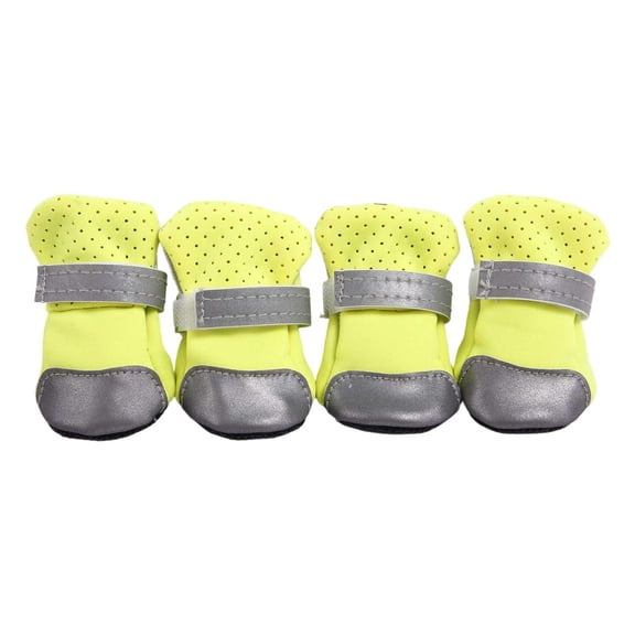 Mupvlun Breathable Shoes with Reflective Strap Boots for Small Medium Dogs 4 Pack Protectors for Hot Pavement Rain Outdoor Activities (Size 4, Weight 9.5-12.5kg) Yellow