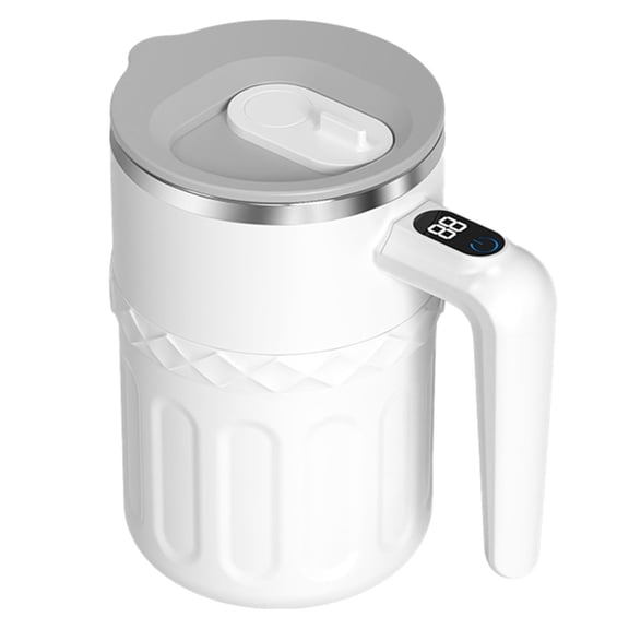 Mupvlun Electric Coffee Mug with Built-In LCD Thermometer, Rechargeable Mug for Brewing Milk, Cocoa, Portable Stainless Steel Coffee Mugs for Office White