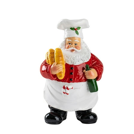 Mupvlun Figurines Tabletop Decor Chef Santa Statue Holding Bread & Festive Indoor Holiday Ornaments for Kitchen Dining Room Christmas Decoration A