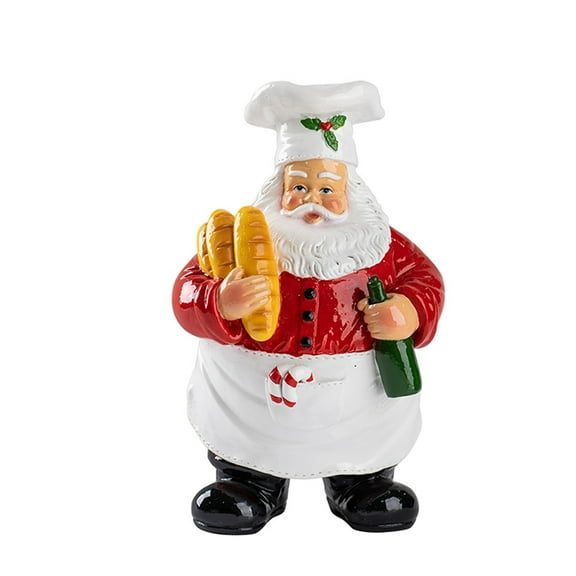Mupvlun Figurines Tabletop Decor Chef Santa Statue Holding Bread & Festive Indoor Holiday Ornaments for Kitchen Dining Room Christmas Decoration A