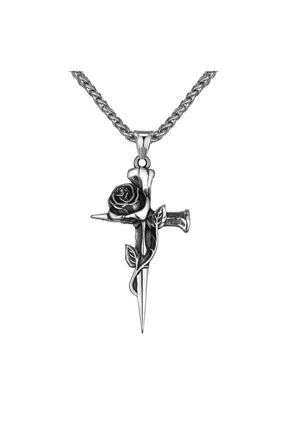 Light Niche High-End Titanium Steel Non-Fading Jewelry, Rose Cross Necklace for Men and Women
