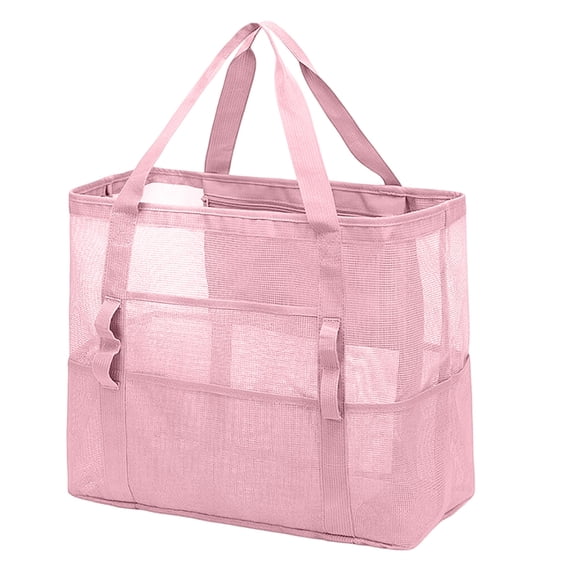 Mupvlun Mesh Beach Bag, Extra Large Beach Tote with Zipper Pocket Pool Bag for Cruise/Swim/Vacation Essentials Pink