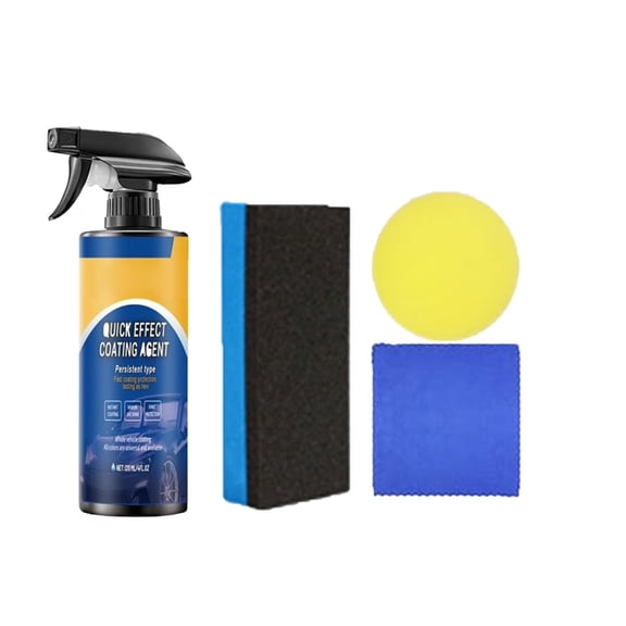 Mupvlun Quick Effect Coating Agent, Car Coating Spray, Multi-Functional Coating Renewal Agent Spray, Car Coating Spray Waterless Wash, (1pc+Sponge+Towel+Brush 4fl.oz/120ml) Blue