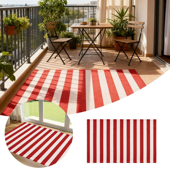 Mupvlun Red & White Striped Outdoor Patio Rug - Weather-Resistant Rug for Balcony, Patio & Outdoor Living Spaces, 43.31''x27.56'' Red