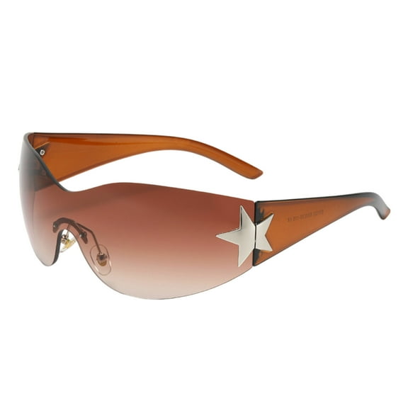 Mupvlun Rimless Y2K Sunglasses Star Wrap Around Glasses 2000S Accessories for Women Men Trendy Fashion Cool Shield Shades Khaki