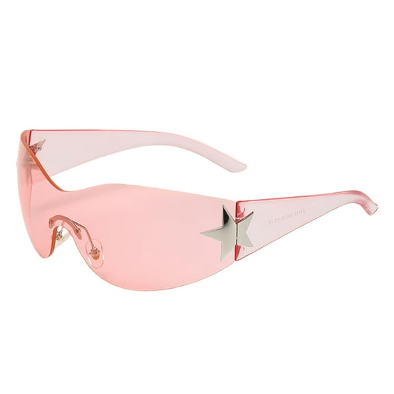 Mupvlun Rimless Y2K Sunglasses Star Wrap Around Glasses 2000S Accessories for Women Men Trendy Fashion Cool Shield Shades Pink
