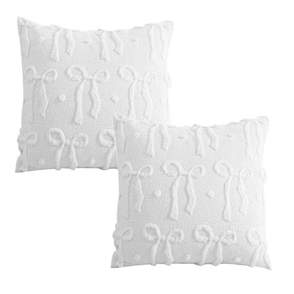 Mupvlun Set of 2 Cream White Bow Throw Pillow Covers, Soft Plush Wool Pillowcases, Preppy Room Decor for Bed Sofa Couch Living Room, 45X45cm B