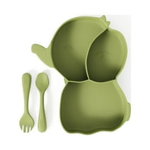 Muqee Peeko Baby Led Weaning Dining Set in Green Color made of Food Grade Silicone - (3 Piece Set)