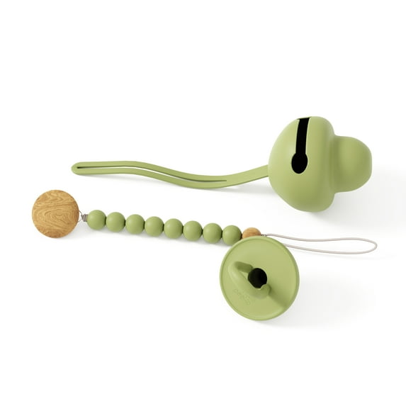 Muqee Peeko Elegant Pacifier Set with Pacifier Clip and Holder for infants - 3 pc Set in Green Color