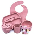 thumbnail image 1 of Muqee Peeko Turkish Pink Silicone Baby and Toddler Self-Eating food Plates Set with Utensils (8 Piece Set), 1 of 6