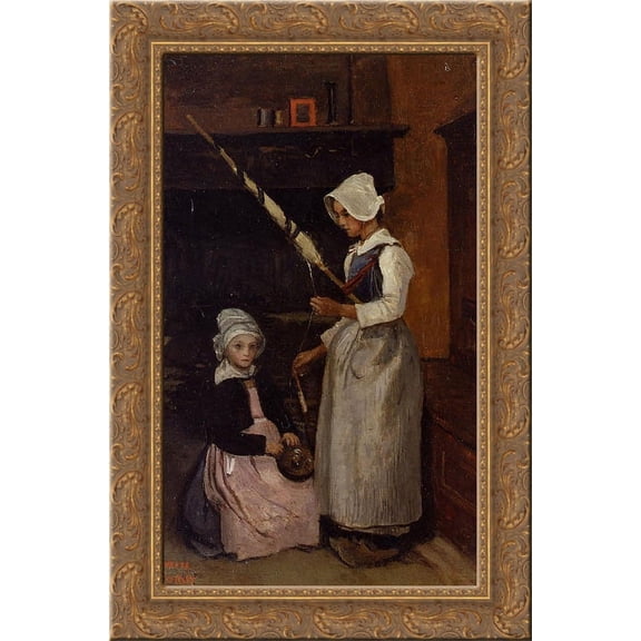 Mur Peasants 24x16 Gold Ornate Wood Framed Canvas Art by Camille Corot