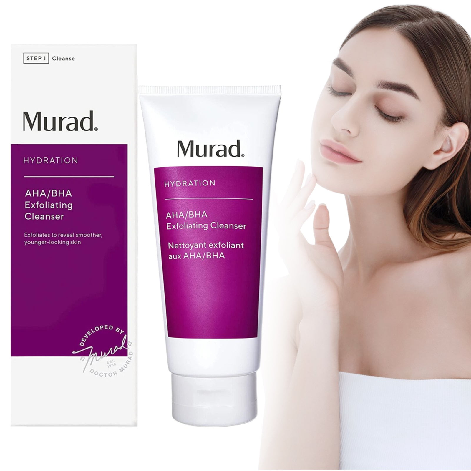 Murad AHA/BHA Exfoliating Cleanser 6.75 fl oz, Triple Action Creamy ...