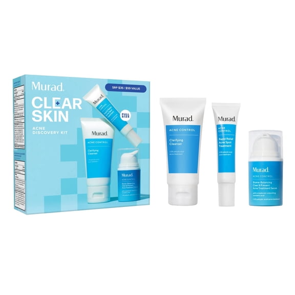 Murad Acne Treatment Trial Kit Salicylic Acid & Mandelic Acid for Clear Skin Oil Control, Spot Treatment & Cleanser Travel Size Skincare for Acne-Prone Skin (3-Piece Clear Skin Kit)