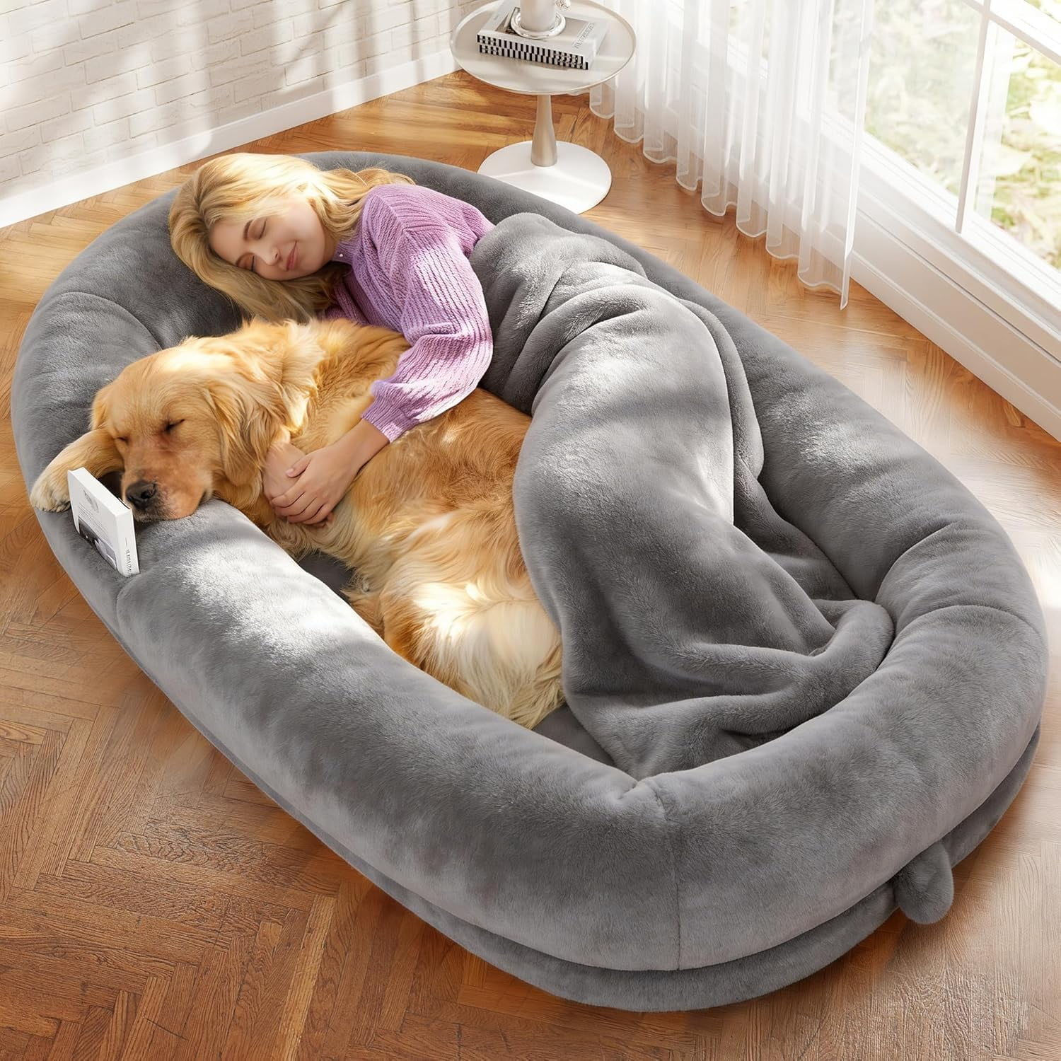 Murago 71"x43"x10" Human Dog Bed for Adults, Orthopedic Calming Lounger for People & Pets, Light Grey