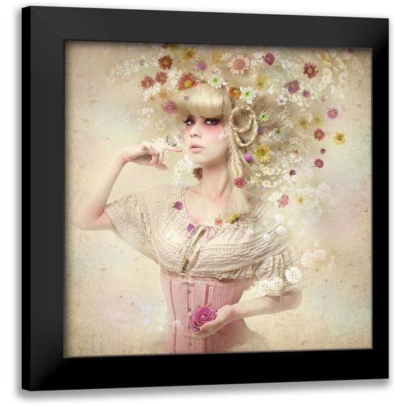 Murakami, Kiyo 12x12 Black Modern Framed Museum Art Print Titled - Girl Of The Flower Garden