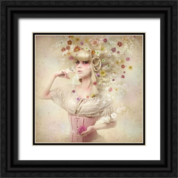 Murakami, Kiyo 26x26 Black Ornate Wood Framed with Double Matting Museum Art Print Titled - Girl Of The Flower Garden