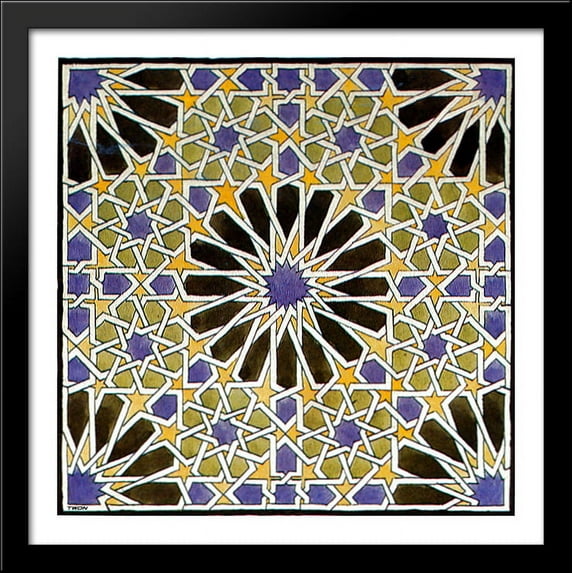 Mural Mosaic in The Alhambra 28x28 Large Black Wood Framed Print Art by M.C. Escher
