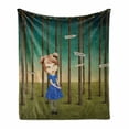 thumbnail image 1 of Mural Soft Flannel Fleece Throw Blanket, Blond Girl Got Lost in the Forest Following the Wooden Direction Signs on Trees, Cozy Plush for Indoor and Outdoor Use, 70" x 90", Multicolor, by Ambesonne, 1 of 6