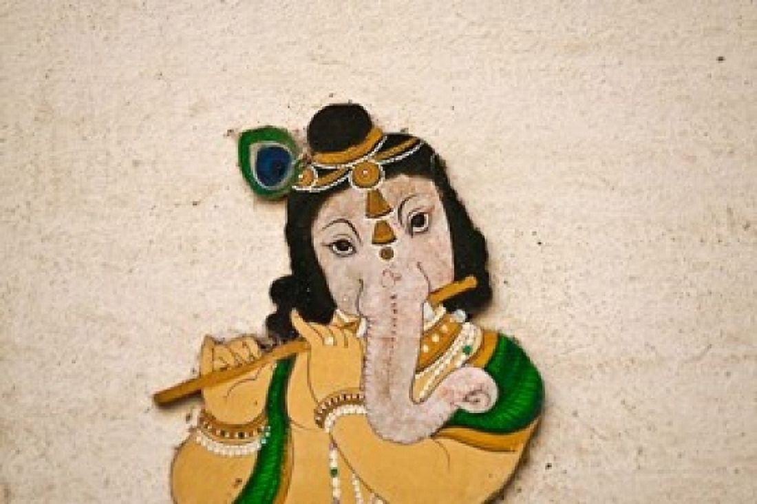 Mural depicting Ganesha a Hindu deity inside City Palace Udaipur Rajasthan India Canvas Art - Keren Su DanitaDelimont (36 x 24)
