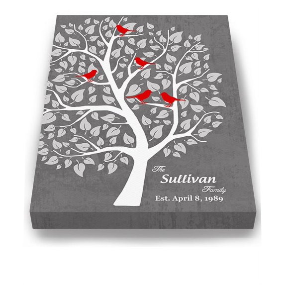 MuralMax Couples Personalized Tree Canvas Wall Art - Gifts For Parents, Grandparents, Friends - Milestone Occasions, Bridal Showers, Wedding Anniversary, Housewarming - Color - Gray # 5 - Size 8x10