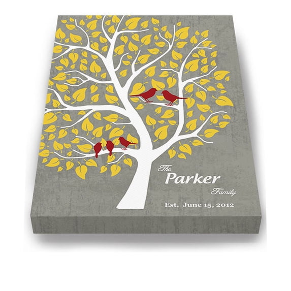 MuralMax Couples Personalized Tree Canvas Wall Art - Gifts For Parents, Grandparents, Friends - Milestone Occasions, Bridal Showers, Wedding Anniversary, Housewarming - Color Gray # 3 - Size 16x20
