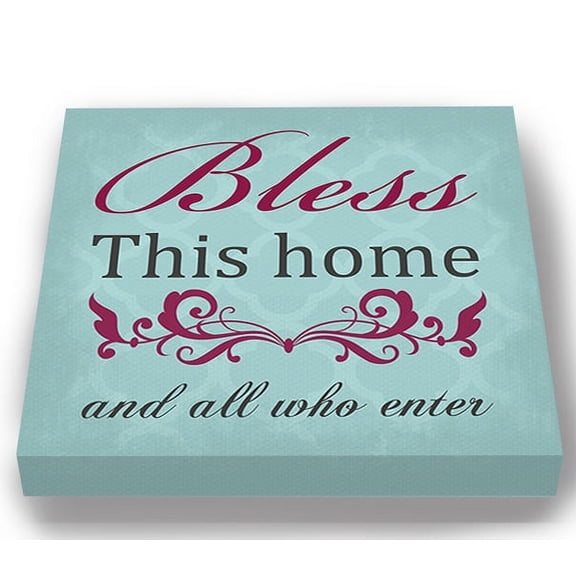 MuralMax Inspirational Quote Wall Decor - Bless This Home & All Who Canvas Art - Gifts For Wedding Anniversary, Bridal Showers, Parents, Grandparents, Office Parties - Color - Aqua - Size 10 x 10