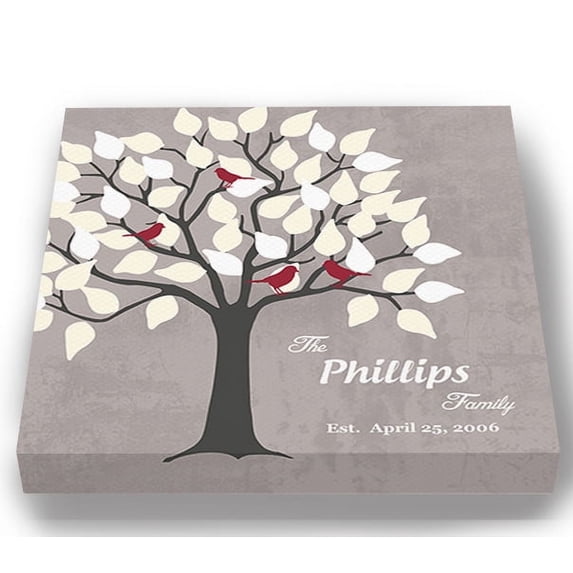 MuralMax - Personalized Family Tree Canvas Wall Art - Wedding & Anniversary Decor Gifts For Milestone Occasions With Custom Name & Date - Unique Bride & Groom Presents - Gray # 2 - 16 x 16