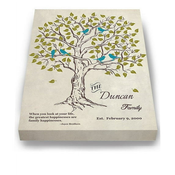 MuralMax Personalized Family Tree Canvas Wall Art - Wedding Bridal Shower Decor Gifts For Friends - Milestone Quote With Custom Name & Date - Unique Bride & Groom Presents - Ivory - Size 16x20
