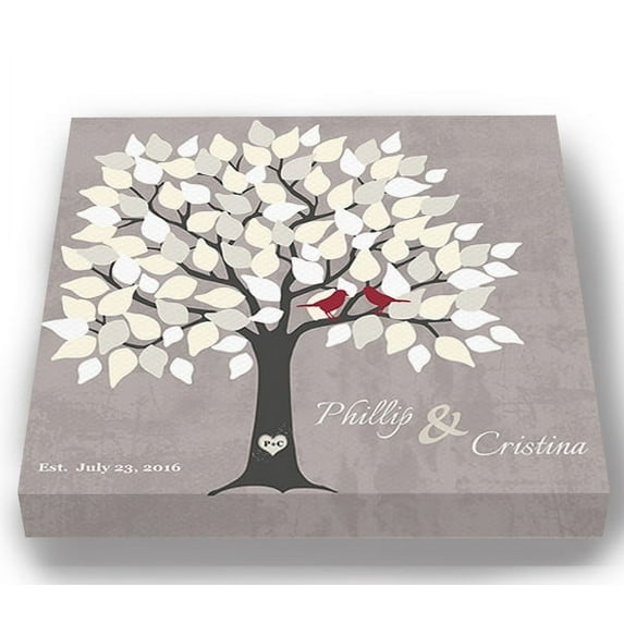 MuralMax Personalized Wedding Tree Guest Book - Unique & Memorable Alternative Way For 100-150 Signatures For Canvas Wall Decor - One of A Kind Bridal Shower Gift - Color - Taupe - Size 30x30