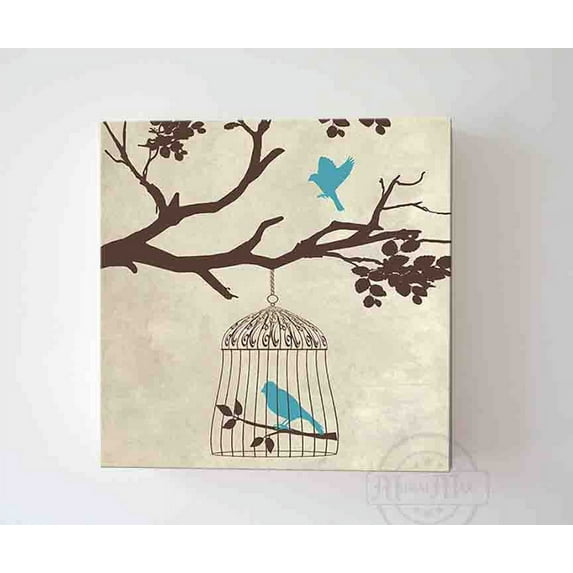MuralMax Unique Birdcage Family Tree Canvas Wall Decor - Modern Artwork Gifts For Your Home - Mom, Dad, Grandma, Grandpa, memorable Birthday Presents - Color Ivory - Size-20x20