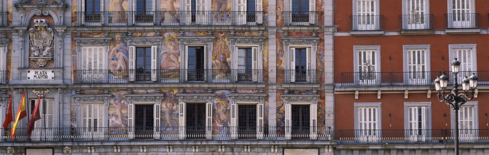 Murals on the wall of a building Plaza Mayor Madrid Spain Canvas Art - Panoramic Images (12 x 36)