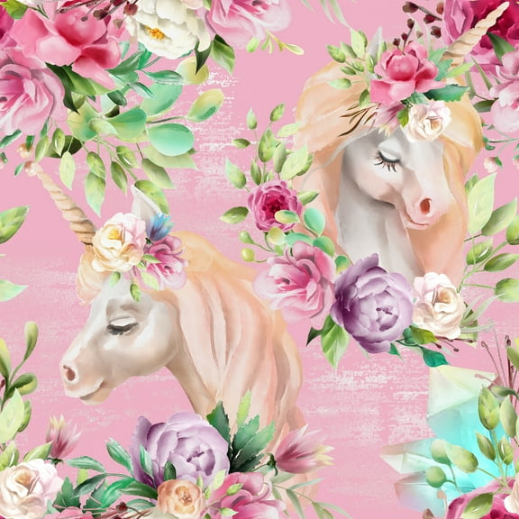 MuralsPrint Baby Girl Pink Room Unicorns Removable Wallpaper - 10'ft H x 24''inch W