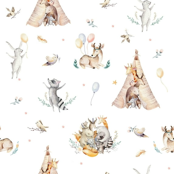 MuralsPrint Baby Raccoons Nursery Removable Wallpaper - 10'ft H x 24''inch W
