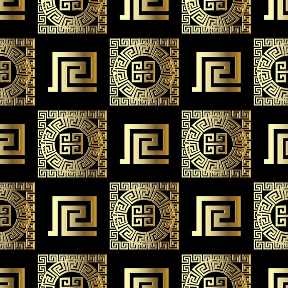 MuralsPrint Black and Gold Greek Removable Wallpaper - 10'ft H x 24''inch W