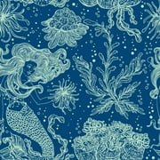 MuralsPrint Blue Marine Plants and Mermaids Removable Wallpaper - 24 inch x 10ft