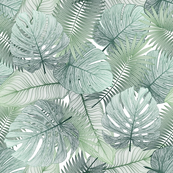 MuralsPrint Bondai Green Leaves Peel and Stick Wallpaper,  Removable Wallpaper 10'L x 24''W