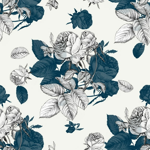 MuralsPrint Candia Navy Florals Removable wallpaper - 10'ft H x 24''inch W