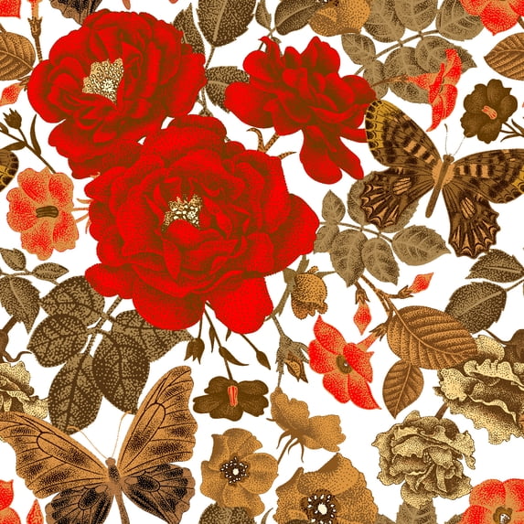 MuralsPrint Climbing Roses and Buterflies Removable Wallpaper - 24'' inch x 10'ft