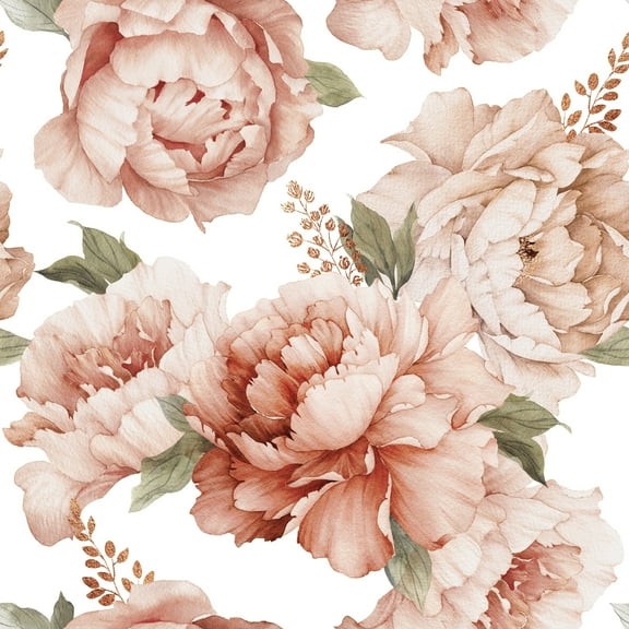 MuralsPrint Coral large Peonies Removable Peel and stick wallpaper - 24'' inch x 10'ft