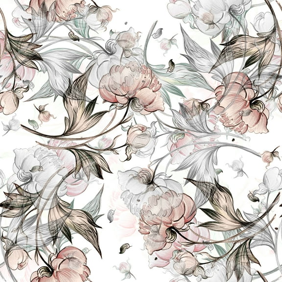 MuralsPrint Darjel Peony with Buds Removable Peel and Stick Wallpaper, 10'L x 24''W