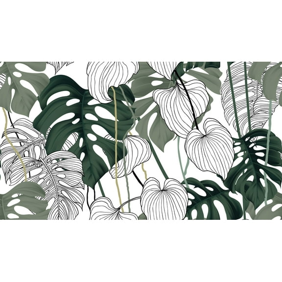 MuralsPrint Exotic Tropical Leaves Peel and Stick Wallpaper, Floral Removable Wallpaper 10'L x 24''W