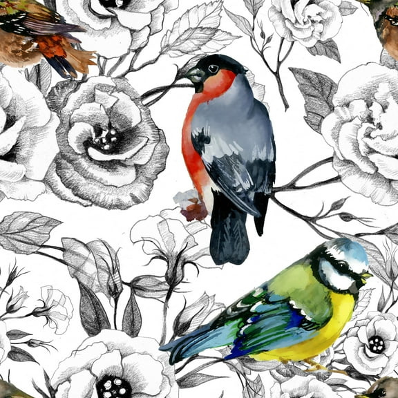 MuralsPrint Floral Hummingbirds Vinyl-coated Removable Wallpaper - 24'' inch x 10'ft