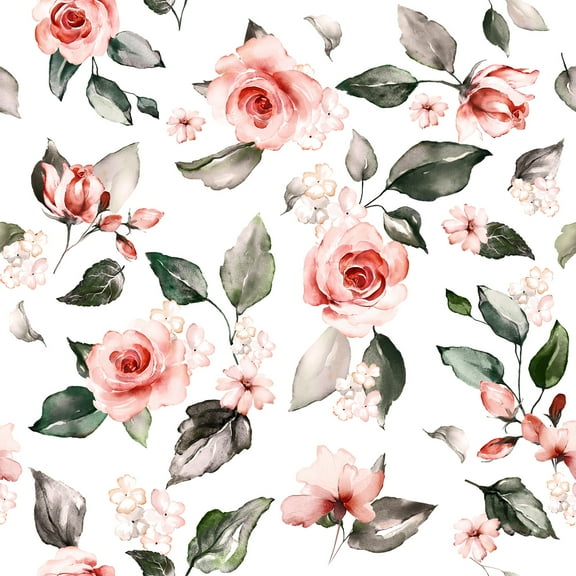 MuralsPrint Garden Watercolor Roses Peel and Stick Floral Wallpaper, Removable Wallpaper 10'L x 24''W