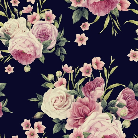 MuralsPrint Navy Blue Ashbow Peonies Peel and Stick Floral Wallpaper, Removable Wallpaper 10'L x 24''W