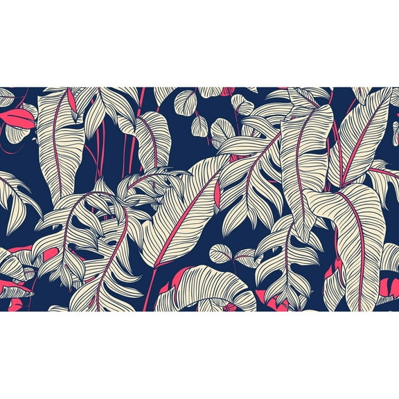 MuralsPrint Navy Tropical Leaves Removable Wallpaper - 10'ft H x 24''inch W
